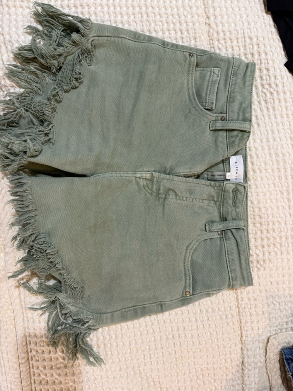 Frayed Hem Olive Green Women's Jean Shorts